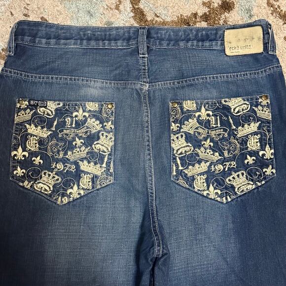 Vintage Ecko Unltd Baggy Fit Crown Embroidered Jeans Size 36x30 Y2K - Picture 1 of 8